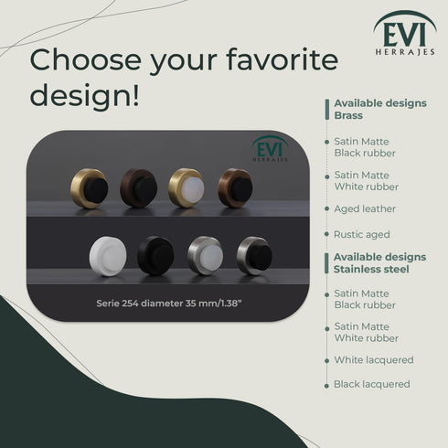 EVI Wall Mounted Doorstop in Natural Silicone, Adhesive or Screw Installation, Brass Matte (Mod. I-254)