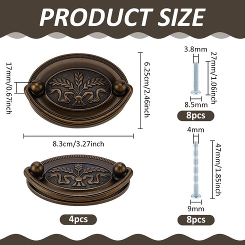 4 Pack 3.3inch PH PandaHall Antique Drawer Pulls Handles Oval Bail Drawer Pulls Vintage Cabinet Handle Bronze Wheat