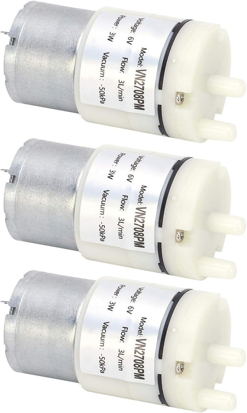 Walfront 3Pcs DC 6V Micro Diaphragm Pump, 3L/min Miniature Water Air Vacuum Motor for Fish Tank