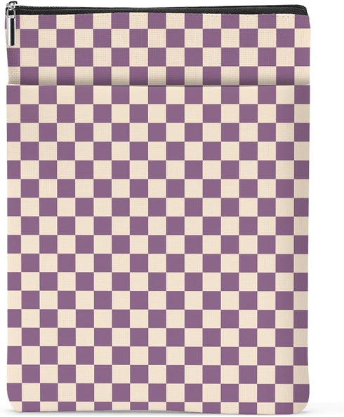 Purple Plaid Book Sleeve, Vintage Checkered Waterproof Book Cover with Front Pocket for Book Lovers Gifts for Women