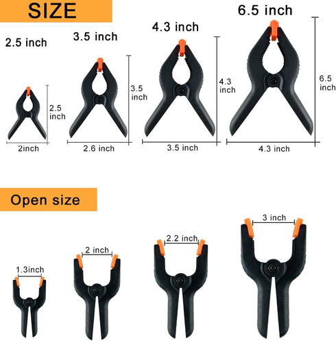 WAENLIR 16-Piece Nylon Spring Clamp Set, 3.5 inch Clips for Wood Working, Photography, Craft, and DIY