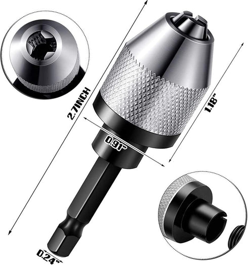 Fixinus 2 Pieces Keyless Drill Chucks - 1/4 Inch Hex Shank Drill Bit Adapter, Fast Change Converter for Impact Drill