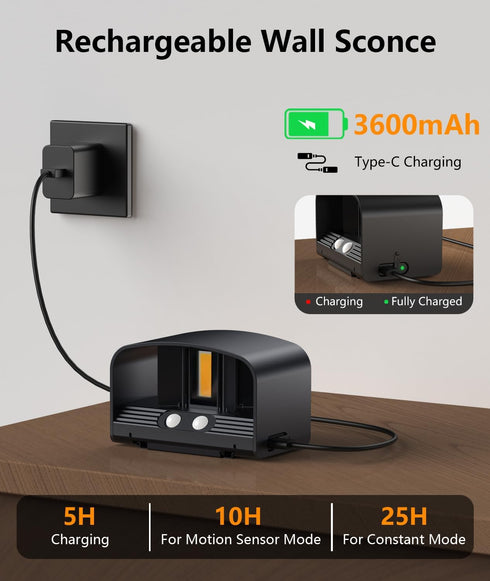 Ainostone Dimmable 2 Pack Motion Sensor Rechargeable Wall Lights Wireless Wall Sconces with Remote Control Up and Down