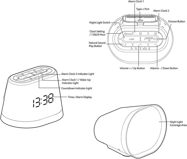 Luyismer Dimmable Multifunctional Bedside Companion Featuring Adjustable Brightness Volumes and White Noise Suitable