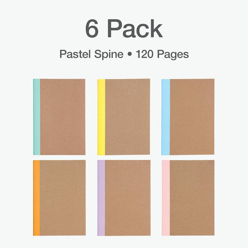 Oxford Composition Notebook 6 Pack, College Ruled Paper, 5.75 x 8 Inches, Small Size, 60 Sheets, Kraft Covers with Assorted Pastel Spines (63832) by Oxford