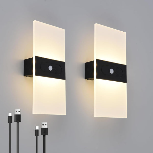 Clnutrieve Rechargeable Battery Operated Wall Sconces Set of 2,Magnetic Wireless Led Wall Lamp,