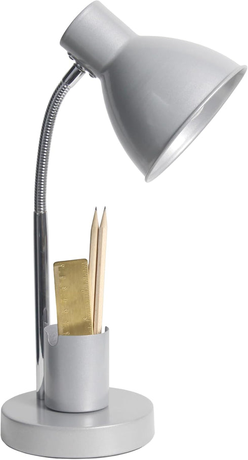 LD1076-SLV 16.22" Simple Designs Sleek Essentials Adjustable Metal Desk Task Lamp with Organizer Compartment