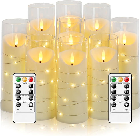 Eebuss Flameless Candles with Embedded Star String, Battery Operated LED Pillar Candles