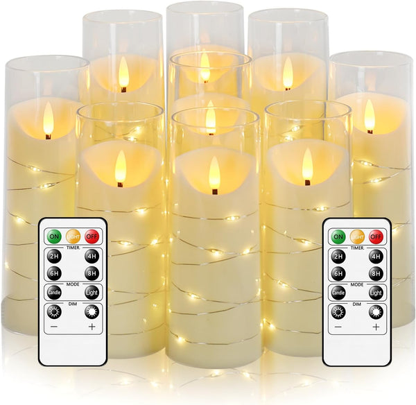 Eebuss Flameless Candles with Embedded Star String, Battery Operated LED Pillar Candles