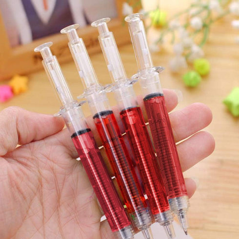 Syringe Pen, Nurse Pen Writes in Black Ink, Imaginary Doctor Play, School Supplies (Red, 60 Pcs)