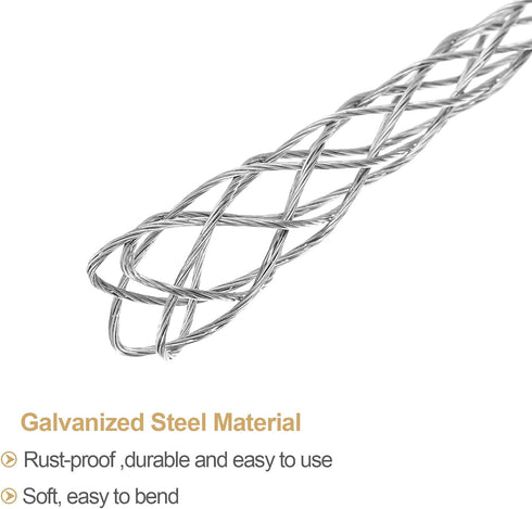 MECCANIXITY Cable Pulling Grip for Light & Heavy Cable (d:6-9mm, Silver) 33cm, 1.1FT Wire Mesh Puller Socks Grip