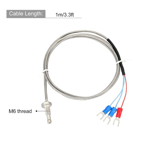MECCANIXITY PT100 Thermocouple Temperature Sensor M6 Screw Probes 3.3ft -50 to 200°C