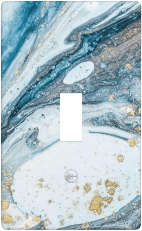 Blue Marble Light Switch Cover 1 Gang Wall Plate, Abstract Decorative Single Toggle Switch Plate 4.50 x 2.76 Inch