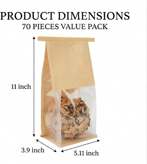 Tavira 70 Pack 11 5.1 3.9 Inches Bread Bags for Homemade Bread, x x Kraft Paper Bakery Bags with Tin Tie Tab Lock