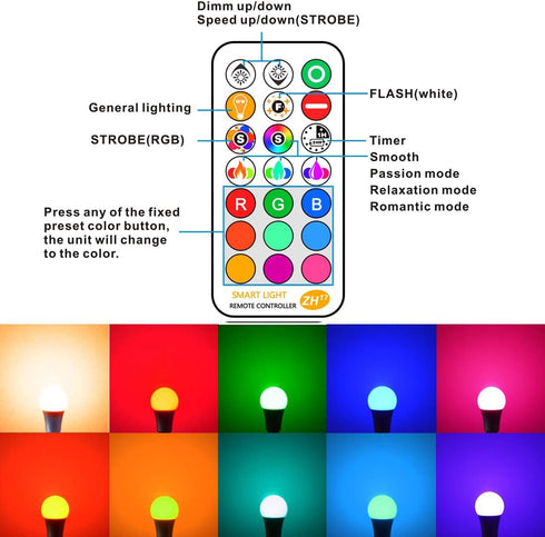 ILC LED Light Bulb 85W Equivalent, Color Changing Light Bulbs 2700K Warm White, Remote Control RGB 6 Modes, Timing, Sync, Dimmable E26 Screw Base (4 Pack) by ILC