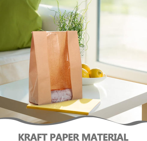 LIFKOME 35219cm, Packaging 50pcs Packing Kraft Paper Bread Bags with Window Reusable Bakery Pouches for Homemade Bread