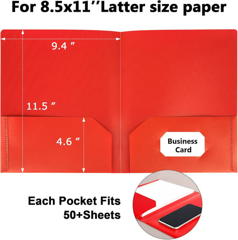 Plastic Folders with Pockets, 6 Color Heavy Duty Two Pocket Folder Business Card Holder for Office High School by habgp