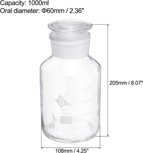 PATIKIL 1000mL Reagent Media Bottle, 1Pcs Round Graduated Glass Storage Bottle with Clear Cap for Chemistry Lab Universities Home, Clear by PATIKIL
