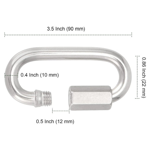 8 Pack M10 Quick Link, Stainless Steel Chain Links Connector, 3/8" Heavy Duty D Shape Threaded Quick Link for Trailer, Swing, Hammocks, Cable, Camping, 2200 Lbs Load Limit