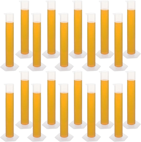 20 Pack 50 ml Graduated Cylinder Set, Clear Plastic Graduated Cylinder for Hydrometer Test Tubes