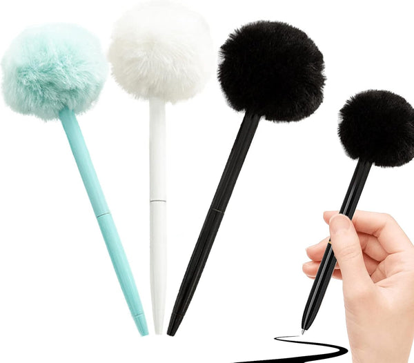 IXIGER Plush Pens, Cute Fluffy Ball Top Pens, Colorful Gift Pen for Easter and Party Supplies, 3 pcs Fun Pens