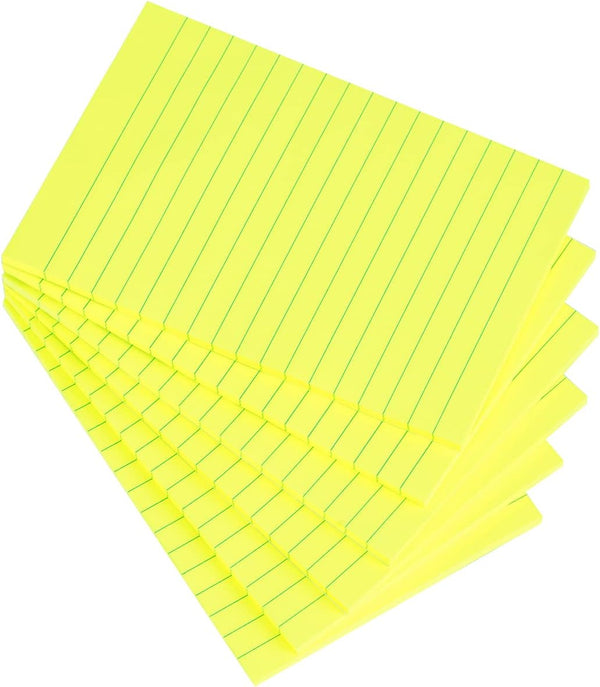 Vanpad Lined Sticky Notes 4X6 in Bright Yellow, Ruled Stickies with Strong Adhesive, 6 Pads/Pack, 45 Sheets/Pad