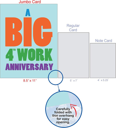 NobleWorks Big 4th Work Anniversary Card, Jumbo 8.5 x 11 Notecard for 4 Year Employee w/Envelope for Men, Women