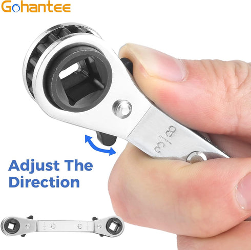 gohantee HVAC Service Wrench Tools, Air Conditioner Valve Ratchet Wrench with Bit Adapter Kit