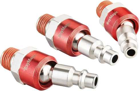 Industrial-Grade 1/4" Swivel Air Plug, 2-Pack 360 Swivel Steel Red Electrophoresis Plug, 1/4-Inch NPT Male