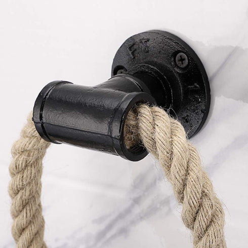 Sumnacon Industrial Pipe Rope Towel Ring, Wall-Mounted Metal Towel Rack with Vintage Style