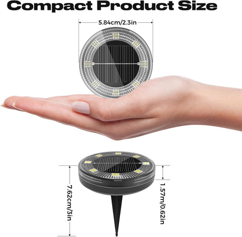 12 Pack 2.3 Inch Peasur Mini Solar Ground Lights, Flat Solar Disc Lights Outdoor Waterproof, Small Solar Garden Lights