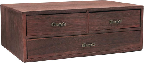 Wood Desktop Organizer, Wooden Storage Cabinet with 3 Drawers for Home Office Supplies, 13 * 9 * 6in