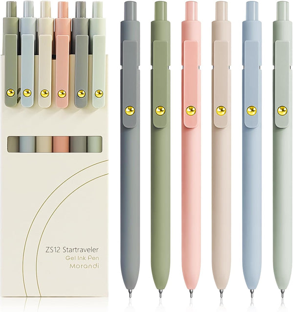 Gel Pens, 6 Pcs 0.5mm Fine Point - Smooth Writing Cute Pens, High-End Series Black Ink Pens for Journaling, Note