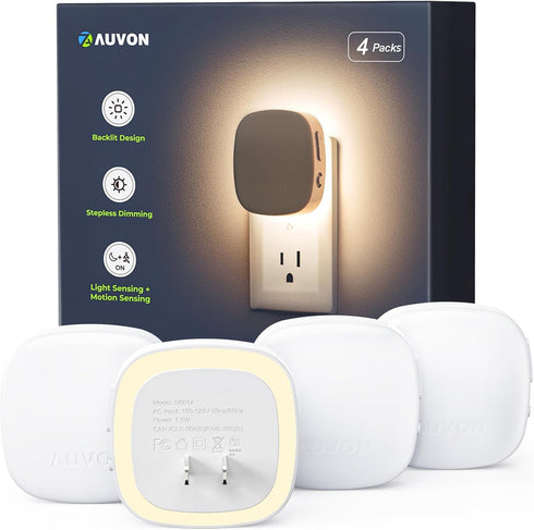AUVON Plug-in LED Backlit Night Light with Motion Sensor & Dusk to