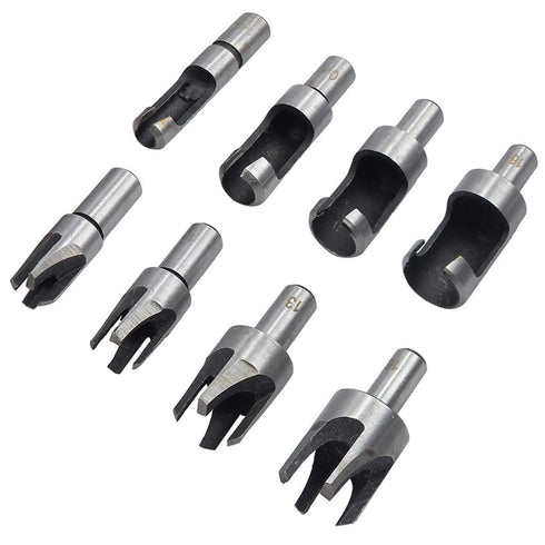 8Pcs Wood Plug Cutter Drill Bit Set, Carbon Steel Straight and Taper Claw, 5/8" 1/2" 3/8" 1/4"