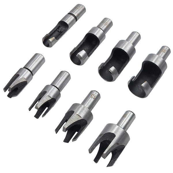 8Pcs Wood Plug Cutter Drill Bit Set, Carbon Steel Straight and Taper Claw, 5/8" 1/2" 3/8" 1/4"
