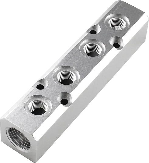 4 Way Pneumatic Manifold Air Distribution Block, G1/2 Supply Port, G1/4-Inch Output Port, Aluminum Alloy