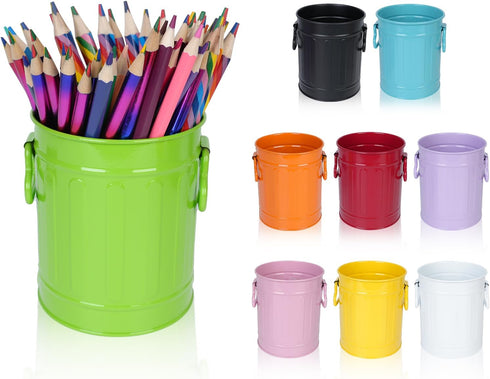 9 Pack Metal Pen Holders, Colorful Desktop Pencil Cups, Mini Pencil Bucket