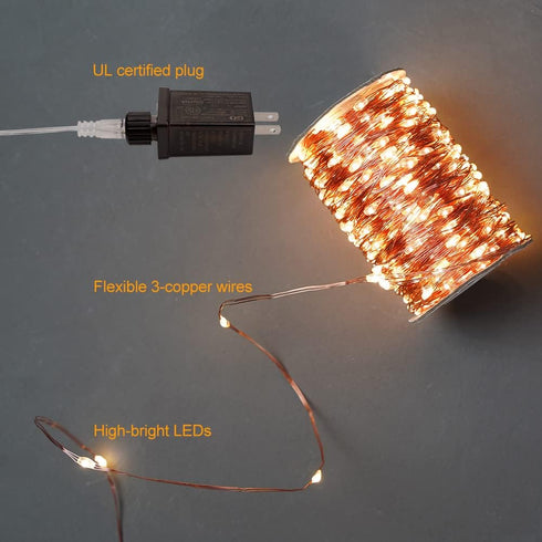 100Ft 300 Warm White Plug in Fairy Lights LED Waterproof Twinkle Copper Wire String Lights with Remote for Christmas