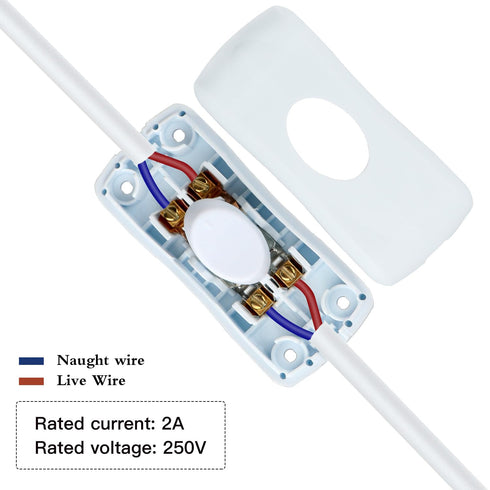 2 Pcs Inline Switch, White Cord Appliance Switch, Button ON Off for Lamp, Rated 2A 250V, Replacement for LED Electrical