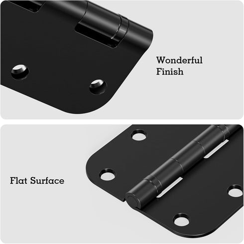 48 Pack 3.5 Inch 5/8"Radius 3-1/2"Flat 3 Ball Bearing Door Hinges Matte Black Round Anti Squeak Interior Iron Bifold
