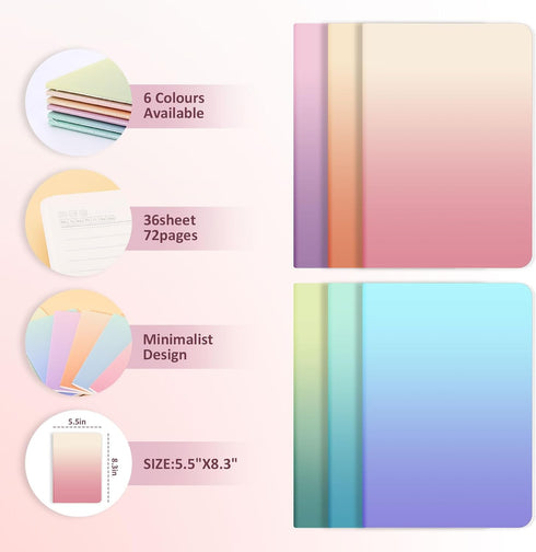 Ddaowanx 48 Pack A5 Colorful Notebooks, 6 Cute Colors, 72 Pages, 8.3x5.5 Inch, Lined Paper Travel Journals (Gradient)