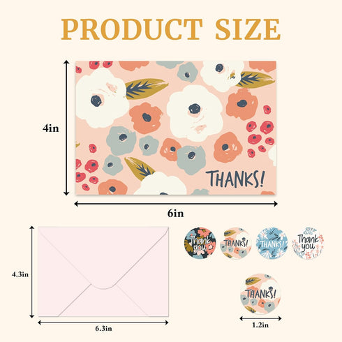 Bomichi 48-Pack Elegant Thank You Cards with Envelopes & Stickers for Special Occasions