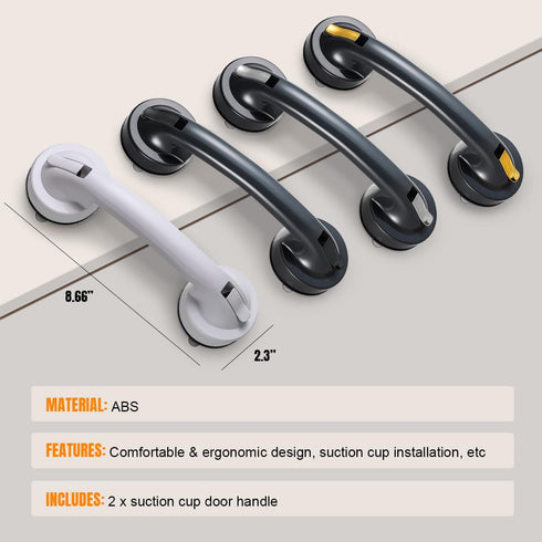 EHERDM 2Pcs Suction Cup Door Handles Grab Bars for Shower Waterproof Bathroom Sliding Doors Handle Drill Free Pulls