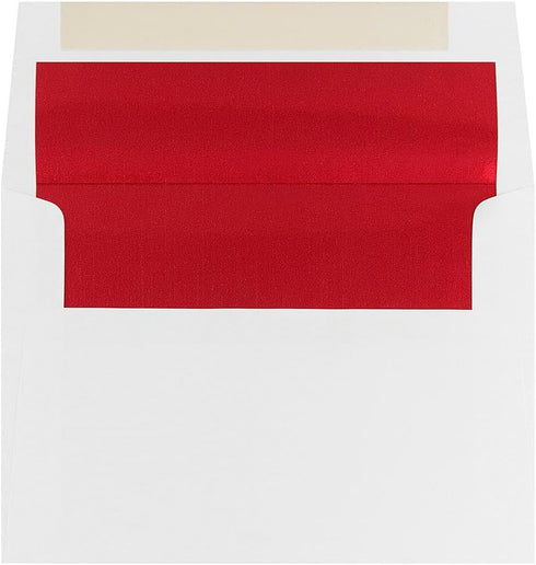 JAM PAPER A7 Foil Lined Invitation Envelopes - 5 1/4 x 7 1/4 - White with Red Foil - 50 Pack