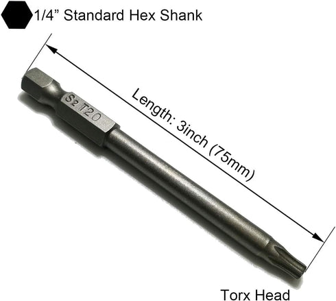 11 1/4 Inch T6 T7 T8 T9 T10 T15 T20 T25 T27 T30 T40 3 Inch S2 Set (11pcs 75mm YDLQWCZ Security Torx Bit Pieces Hex