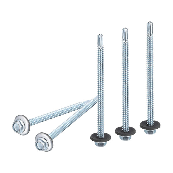 #14x4" Hex Washer Head Self Drilling Screws with EPDM Washer - 25 Pack, Carbon Steel Self Tapping Metal Sheet Screws