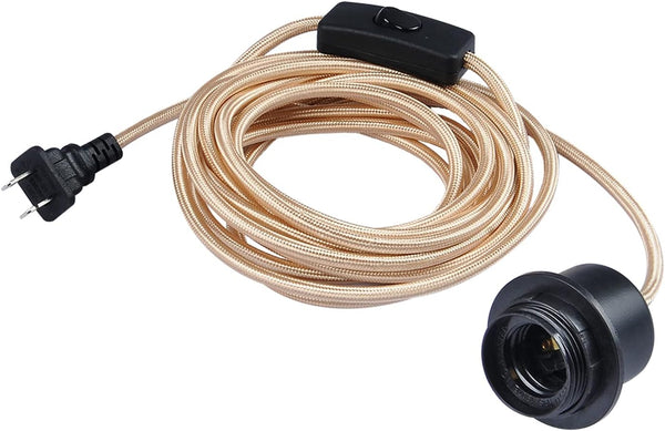 15Ft Pendant Light Cord, Hanging Light Kit with Switch Plug,Vintage Gold Woven