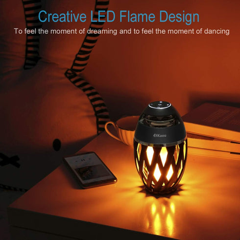 DiKaou LED Flame Outdoor Table Lamp Torch Table Lamp with Blutooth Speaker, Rechargeable Ambience Lantern with Flickers