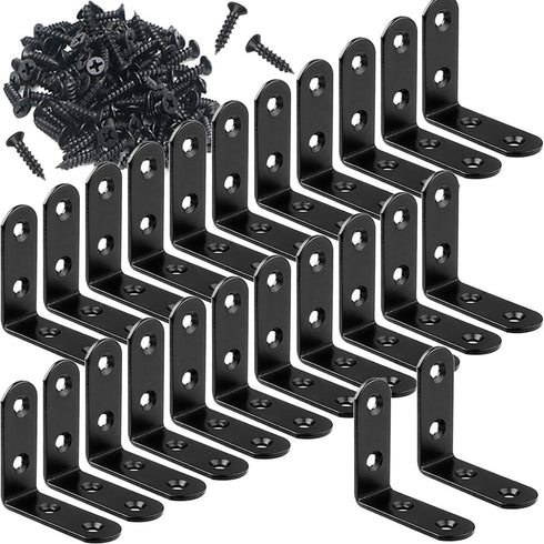 24Pcs Black L Bracket Corner Braces 40x40mm Stainless Steel Small Shelf Bracket